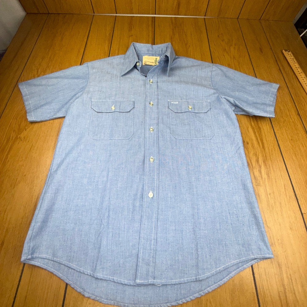 Vintage Sears Fieldmaster Perma-Prest Blue Short Sleeve Button Down Shirt‎ Large